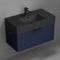 Blue Bathroom Vanity With Black Sink, Floating, 32